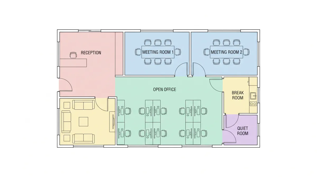 An open-plan office arranged workstation by workstation.