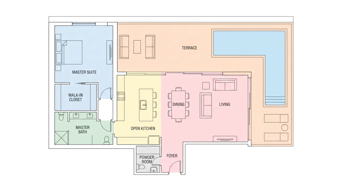 A spacious penthouse designed suite by suite.
